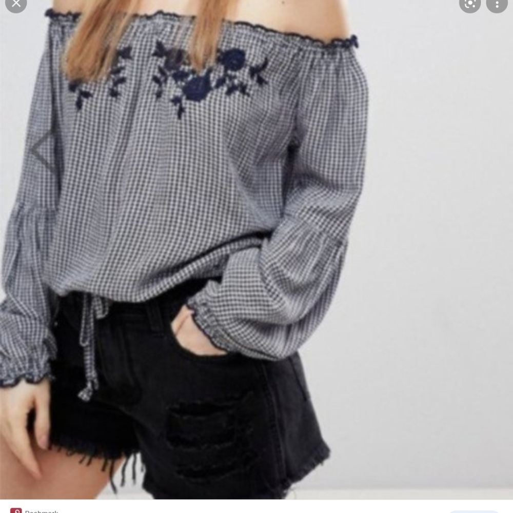 Hollister Gingham Off Shoulder Crop Blouse